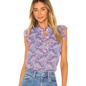 A.L.C Blue Foley Silk Blend Sleeveless Floral Blouse